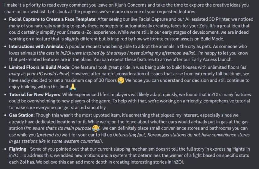 Inzoiのディレクターは、コミュニティが希望する機能のいくつかを確認しました