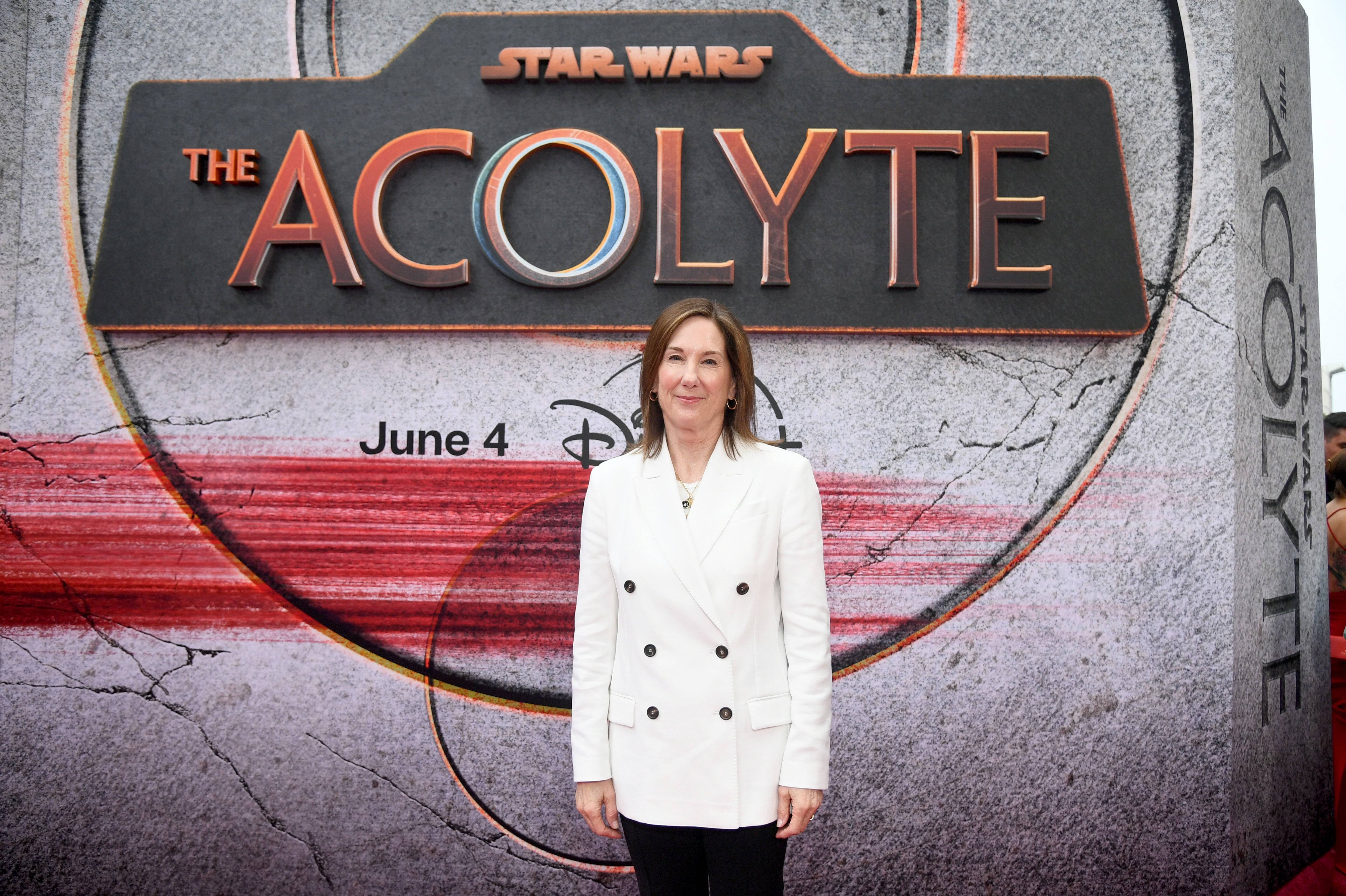 Kathleen Kennedy pada pelancaran Disney+ Star Wars menunjukkan acolyte. Gambar oleh Alberto E. Rodriguez/Getty Images untuk Disney.