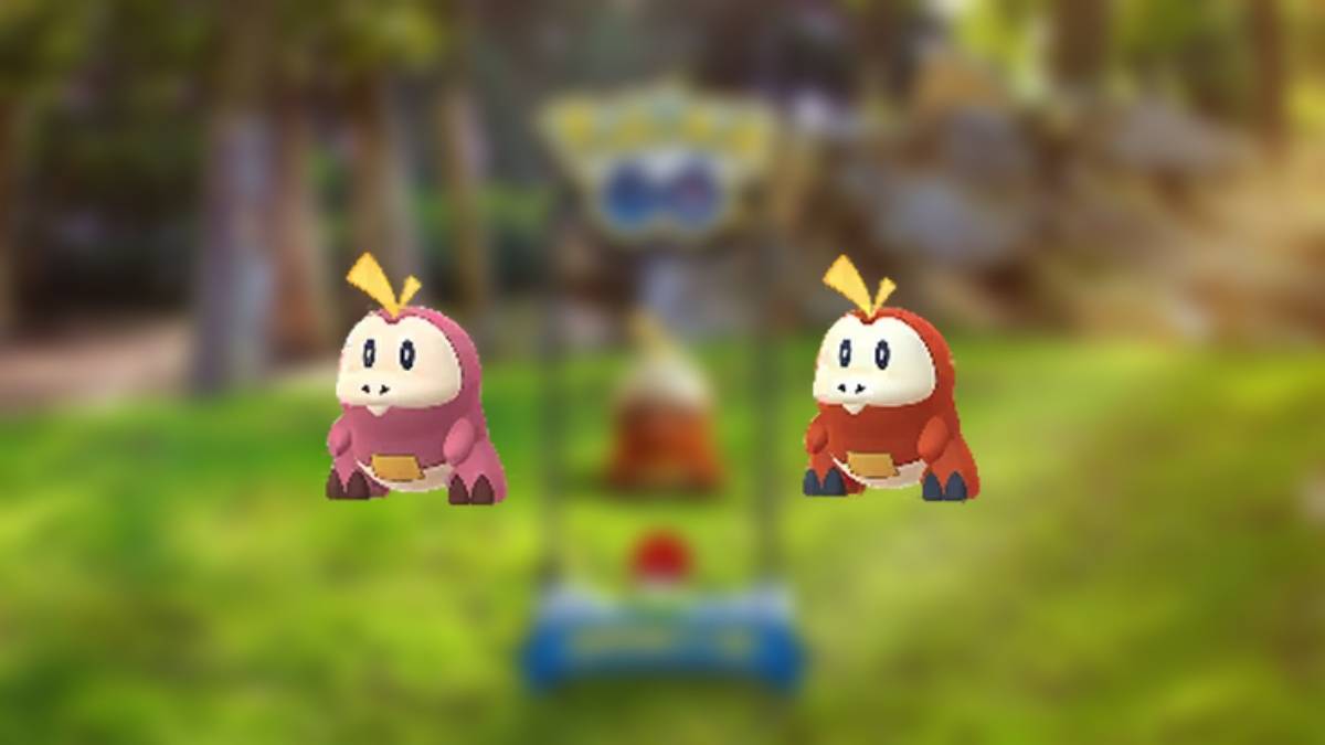 Fuecoco brilhante em Pokemon Go com seu sprite comum