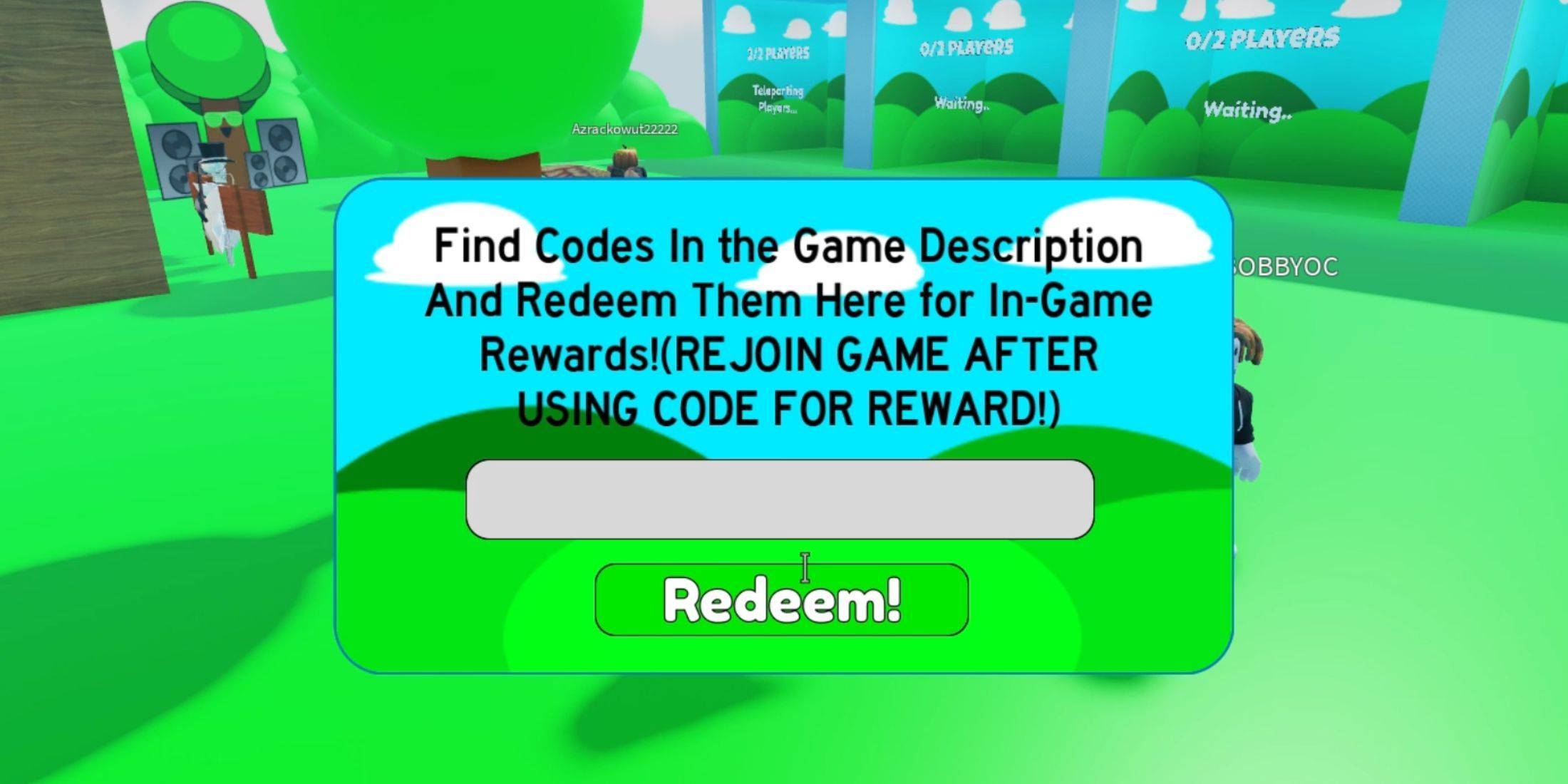 Code Redemption Menu