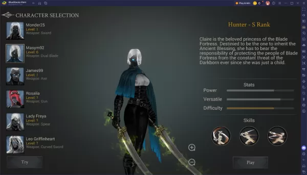 Shadow Hunter Offline Game character selection screen