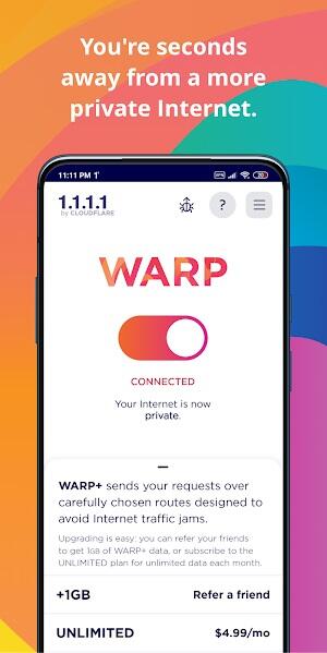 1.1.1.1 + WARP: Safer Internet स्क्रीनशॉट 0