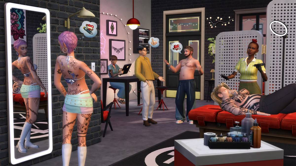 Tattoo shop sa Sims 4 bilang bahagi ng isang artikulo tungkol sa mga negosyo at libangan na cheats.