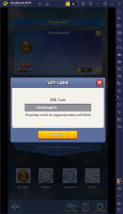 Redeeming a Gift Code in Mini Empire: Hero Never Cry