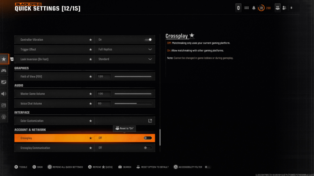 Black Ops 6 crossplay settings ကို