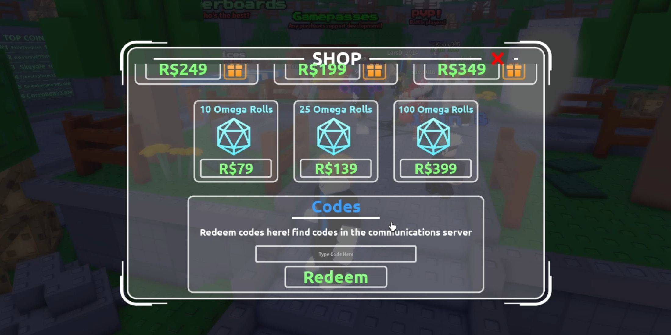 Image: Screenshot of Code Redemption Interface