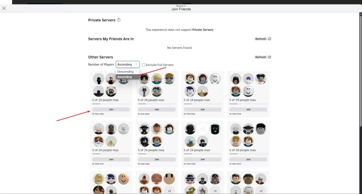 Roblox blockspinサーバーの選択メニュー