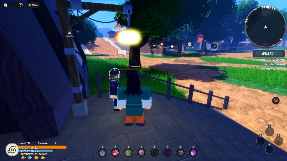 Localização do Kenma NPC ao lado da Academia Ninja em Ninja Time Roblox Experience