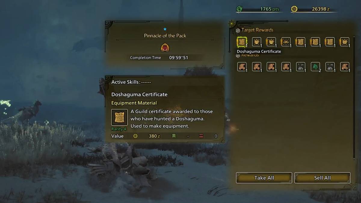 Doshaguma Hunt Result in Monster Hunter Wilds